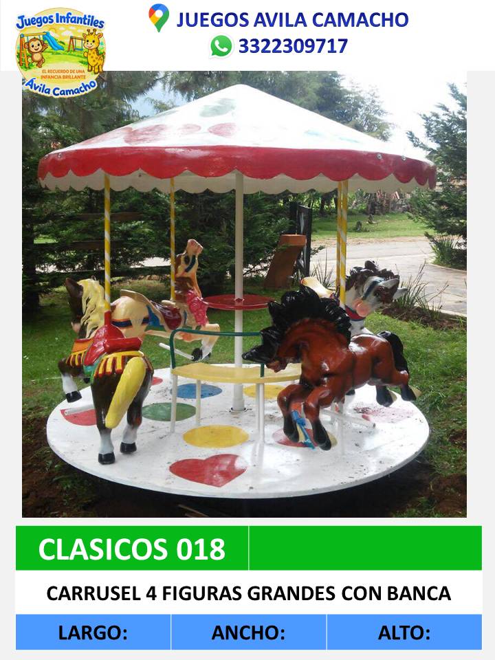 carrusel 4 figuras con banca caballos grandes